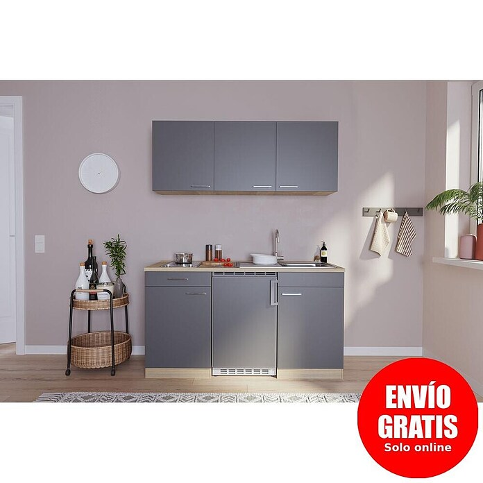 Respekta Cocina (Ancho: 150 cm, Con placa vitrocerámica, Gris)