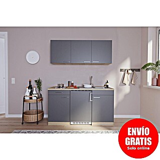 Respekta Cocina compacta Luis (Ancho: 150 cm, Color frontal: Gris, Color del cuerpo: Marrón, Placa vitrocerámica)