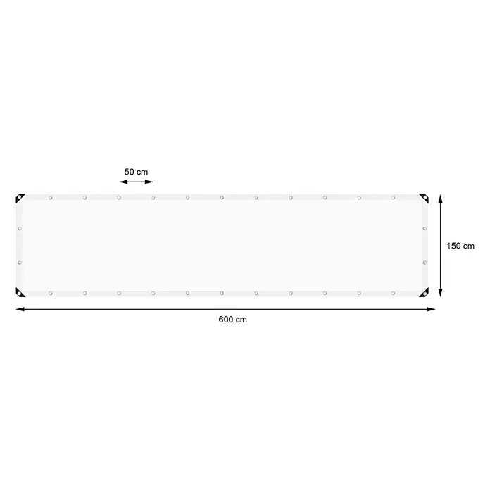 ECD Germany Abdeckplane Gartenplane 180g/m² mit Ösen Reißfeste Regenplane Polyethylen - L x B: 600 x 150 cm, 180 g/m², Kunststoff - Weißer rechteckiger Sichtschutz (600x150 cm) aus Netzgewebe mit verstärkten Ecken und Metallösen an allen Kanten.