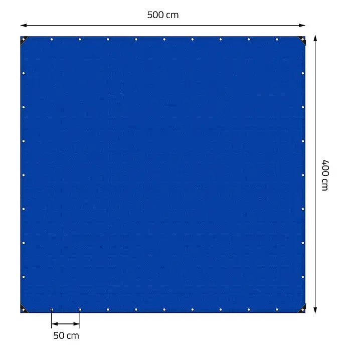 ECD Germany Abdeckplane - L x B: 500 x 400 cm, 650 g/m², Kunststoff - Blaue rechteckige Plane mit verstärkten Ecken und Ösen, 500x400 cm.