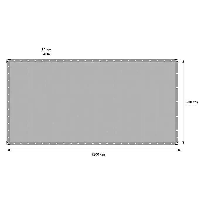ECD Germany Abdeckplane Gartenplane 180g/m² mit Ösen Reißfeste Regenplane Polyethylen - L x B: 1.200 x 600 cm, 180 g/m², Kunststoff - Grauer rechteckiger Sichtschutz (1200x600 cm) mit Ösen an allen Rändern, 50 cm Abstand.