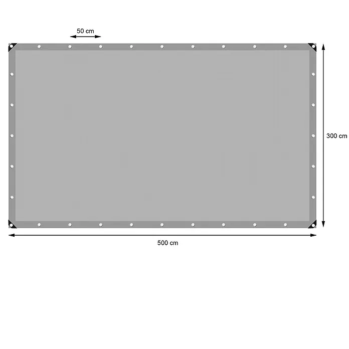 ECD Germany Abdeckplane Gartenplane 260g/m² mit Ösen Reißfeste Regenplane Polyethylen - L x B: 500 x 300 cm, 260 g/m², Kunststoff - Graues rechteckiges Sichtschutznetz (500x300 cm) mit Ösen im Abstand von 50 cm.