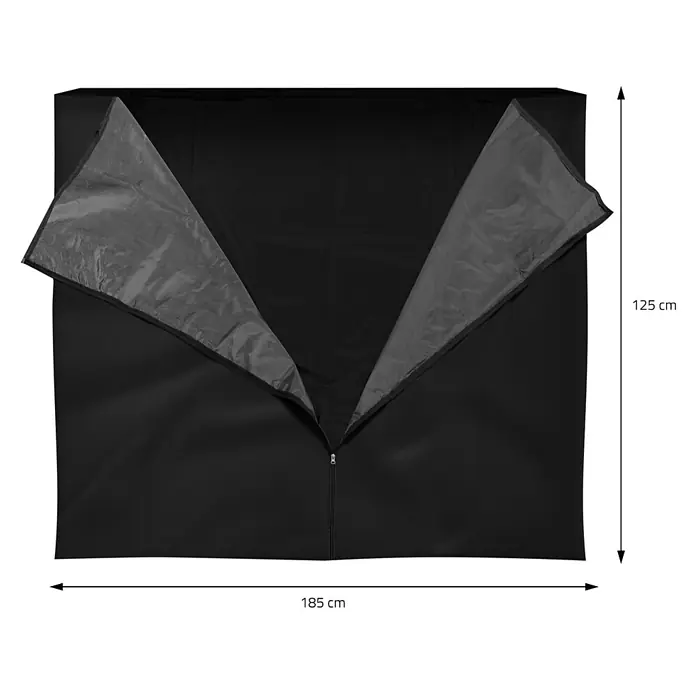 ML-Design Abdeckplane Regenabdeckung Wetterschutz Schwarz für Brennholzregal Schutzplane - Kunststoff - Schwarze Schutzhülle mit grauem Innenfutter und mittigem Reißverschluss, 185 cm breit und 125 cm hoch.
