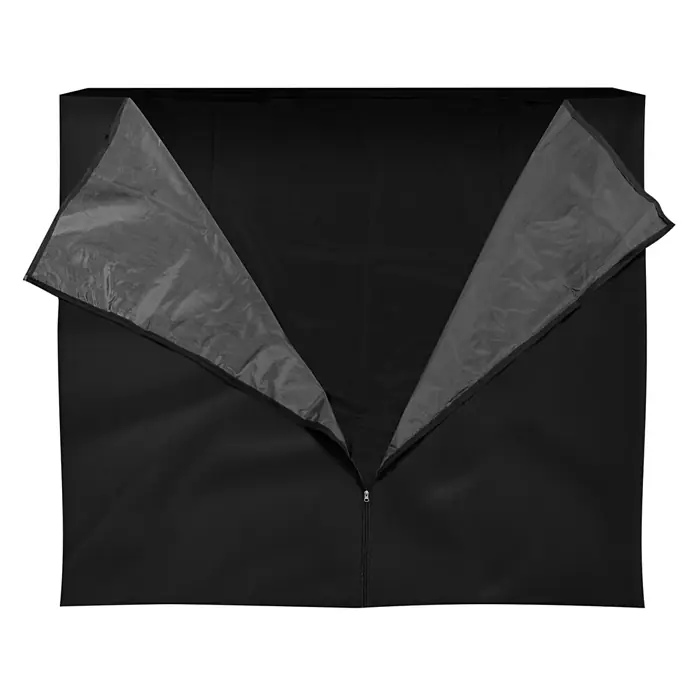 ML-Design Abdeckplane Regenabdeckung Wetterschutz Schwarz für Brennholzregal Schutzplane - Kunststoff - Schwarze Schutzhülle mit teilweise geöffnetem Reißverschluss, der ein graues Innenfutter zeigt.