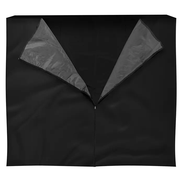 ML-Design Abdeckplane Abdeckplane für Feuerholzregal 185x185 cm Schwarz - Kunststoff - Schwarzes Growzelt, teilweise geöffnet, mit reflektierender Innenbeschichtung.