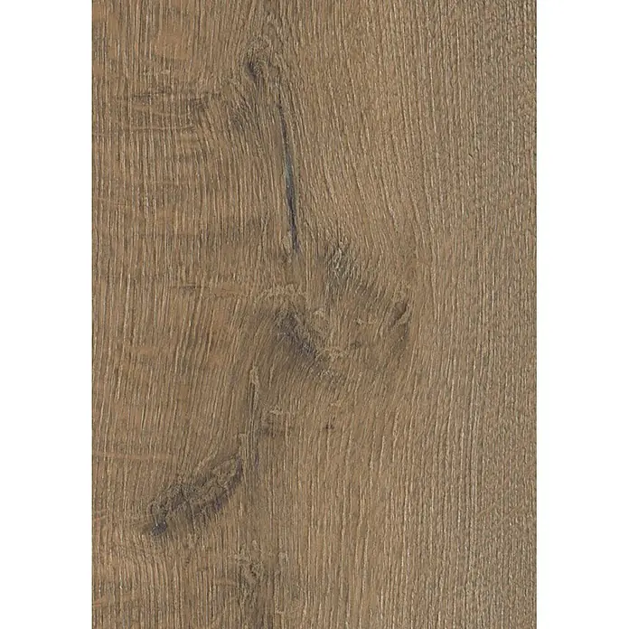 Krono Original Laminat Organic Clever Long Silent - Hare Tegernsee Oak, Landhausdiele, 2.003 x 245 x 7 mm - Mittelbraune Holzmaserung mit sichtbaren Ästen und Streifen, ideal für Bodenbeläge oder Oberflächen.