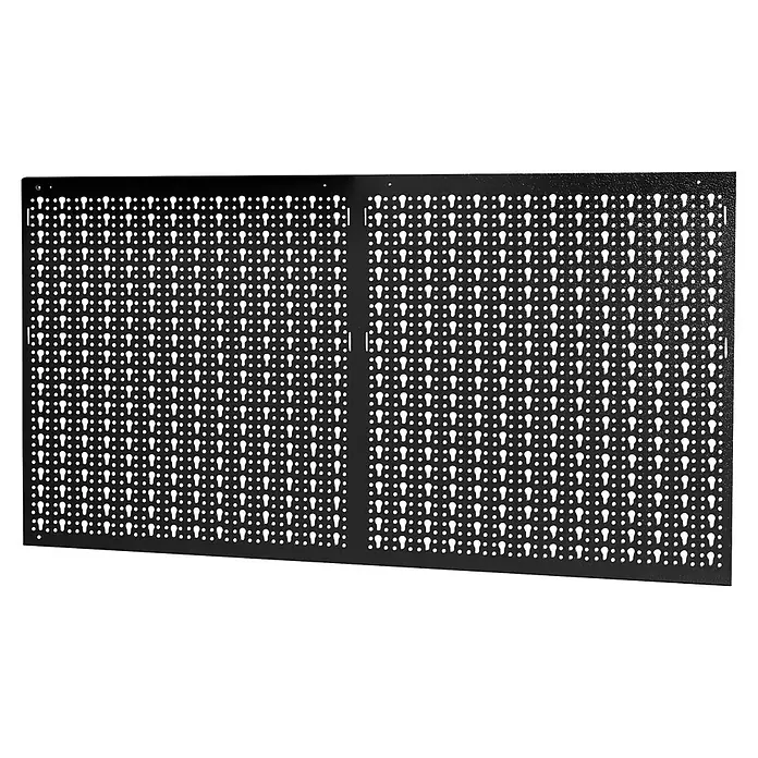 Küpper Profi Modul System Lochwand - 110 x 55 cm - Schwarze Metall-Lochplatte mit Schlüsselloch- und Rundlochperforationen zur Werkzeugaufbewahrung. Zwei verbundene Paneele.