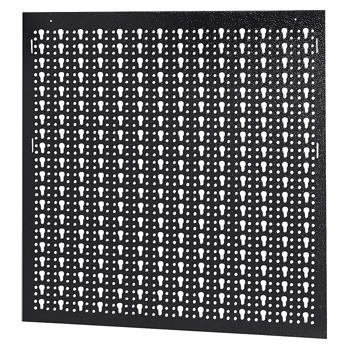 Küpper Profi Modul System Lochwand - B x L: 60 x 55 cm - Schwarze Metall-Lochplatte zur Wandmontage mit runden und schlüssellochförmigen Perforationen.