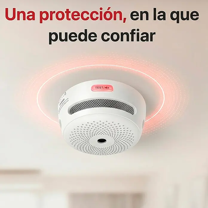 Simonrack Ecofire Extintor de incendios + detector de humos Basic - 6 l - Detector de humo blanco de techo con botón de prueba rojo y luz roja brillante.