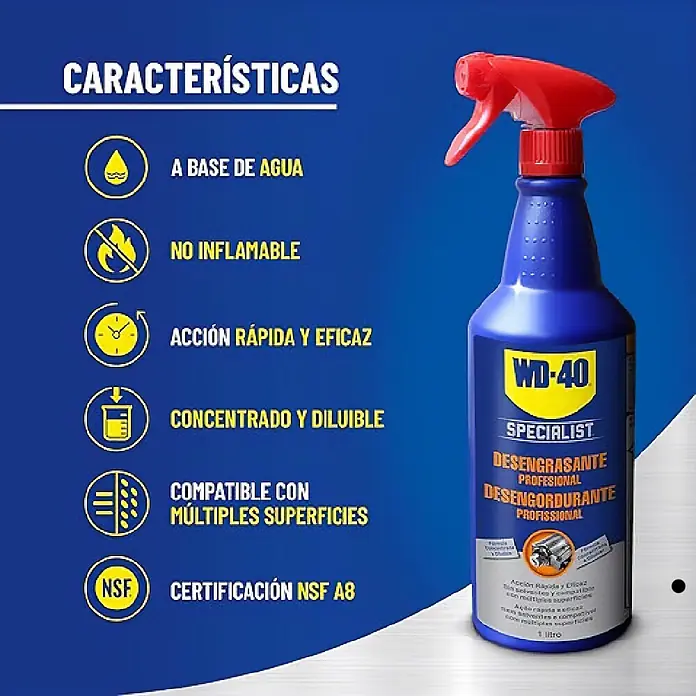WD-40 Specialist Limpiador desengrasante - 1 l - Botella de spray azul WD-40 Specialist Desengrasante Profesional con gatillo rojo, 1 litro.