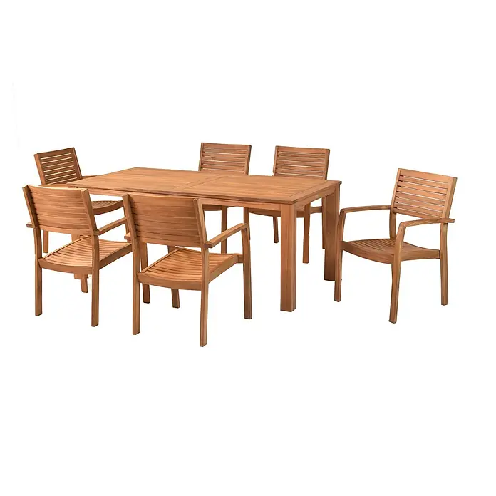 Merxx Gartentisch-Set Batavia - Gesamtumfang: 7 -tlg., L x B x H: 185 x 90 x 75 cm, Akazie, Stapelbar - Hölzernes Outdoor-Essgruppe mit einem rechteckigen Tisch und sechs Stühlen.