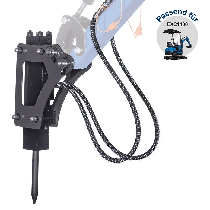 Scheppach Martillo hidráulico - Acero, Con sistema hidráulico, Específico para: Miniexcavadora Scheppach EXC1400 - Martillo hidráulico negro con mangueras para excavadora, apto para EXC1400.