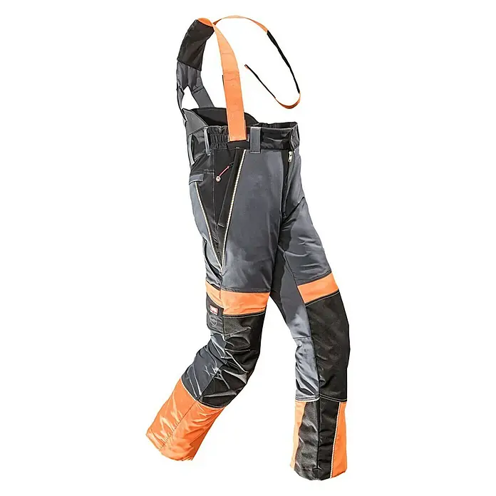 Bullstar Schnittschutzhose Proximo mit Hosenträger - 54, Orange/Anthrazit, Herren - Abgebildete Arbeitshose mit Trägern, grau, schwarz und orange. Praktische und robuste Hose für Handwerker.
