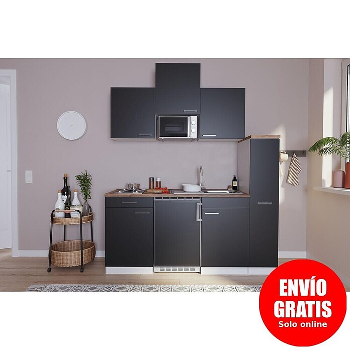 Respekta Cocina (Ancho: 180 cm, Con placa de dos fuegos, Negro)