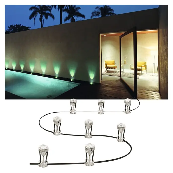 Ledvance LED-Lichterkette Endura Dot - Außen, 9,25 m, Lichtfarbe: Warmweiß, Anzahl Leuchtmittel: 9 Stk. - Lichterkette mit kleinen, klaren LED-Leuchten an einem schwarzen Kabel, für Außen- oder Dekorationsbeleuchtung.