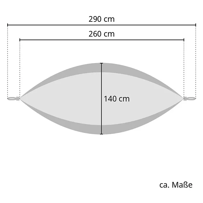SVITA Hängematte - L x B: 270 x 140 cm, Sonstiges, Blau - Graue Hängematte mit Maßen: Gesamtlänge 290 cm, Stofflänge 260 cm, Breite 140 cm.