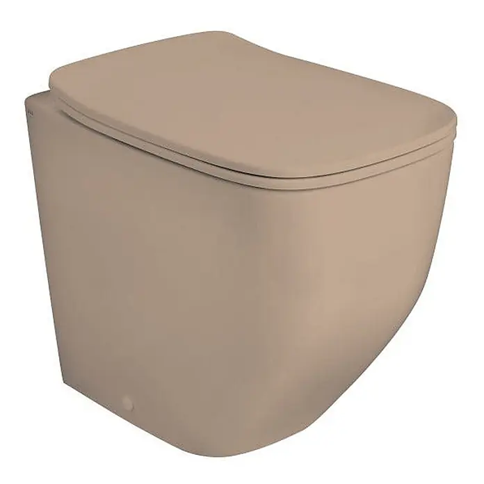 Kiamami Valentina Stand-WC-Kombination - Spülrandlos, WC Abgang: Senkrecht, Beige - Modernes beiges Wand-WC mit passendem Soft-Close-Sitz.