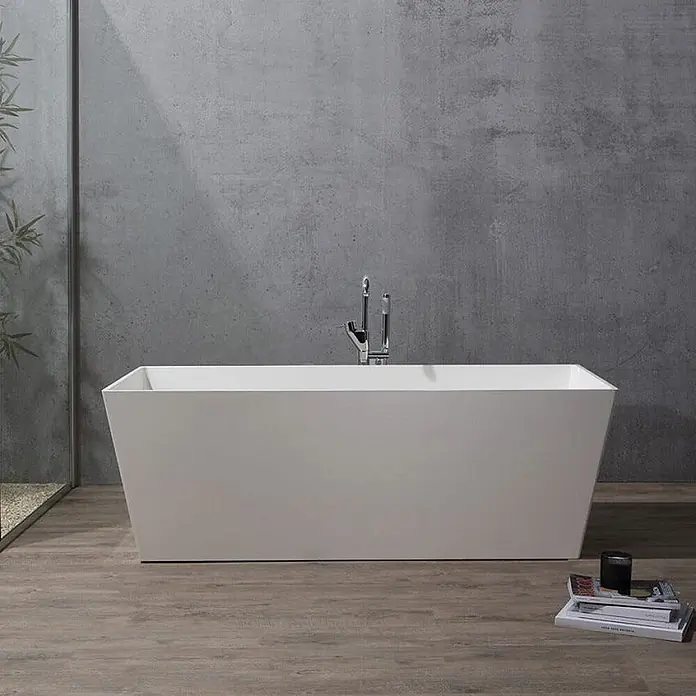 Kiamami Valentina Freistehende Badewanne - L x B: 1.590 x 650 cm, ABS-Kunststoff und Acryl, Weiß - Weiße, moderne, freistehende Badewanne.
