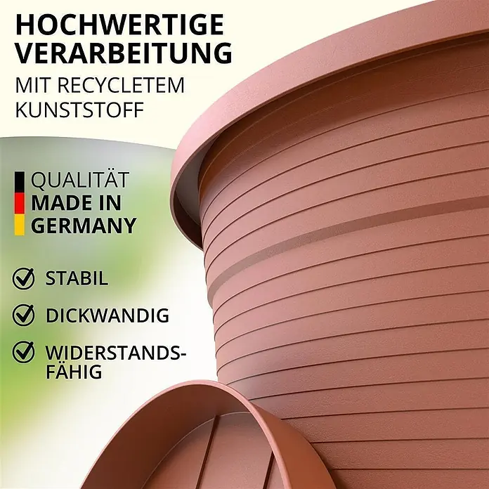 Plastard Pflanztopf Terra 3er Set Ø54 cm mit Untersetzer Terrakotta – Blumentopf - Außenmaß (Ø x H): 54 x 45,5 cm, Kunststoff, Terrakotta - Brauner Pflanzentopf und Untersetzer aus recyceltem Kunststoff, betont Qualität und Langlebigkeit.