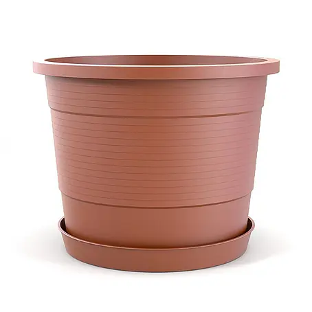 Plastard  Pflanztopf Ø 35 cm mit Untersetzer rund – Terrakotta – Pflanzkübel