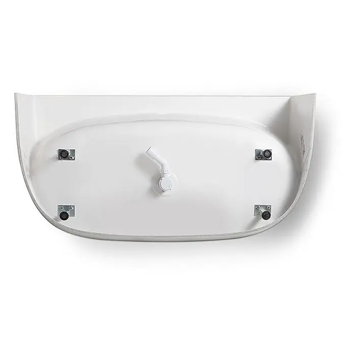 Kiamami Valentina Freistehende Badewanne - L x B: 1.580 x 860 cm, ABS-Kunststoff und Acryl, Weiß - Weiße Acrylbadewanne, von unten gesehen, mit Abflussrohr und vier Montagehalterungen.