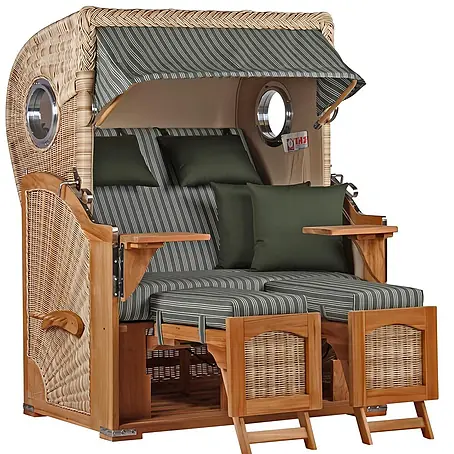 Mr. Deko  Strandstuhl Strandkorb Düne Bullauge Teak PE Shell Dessin 504