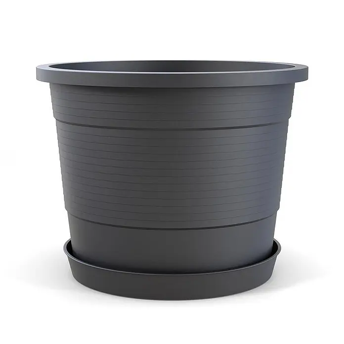Plastard Pflanztopf Terra 3er Set Ø35 cm mit Untersetzer Anthrazit – Blumentopf - Außenmaß (Ø x H): 35 x 27 cm, Kunststoff, Anthrazit - Dunkelgrauer, gerippter Kunststoff-Pflanztopf mit passendem Untersetzer.