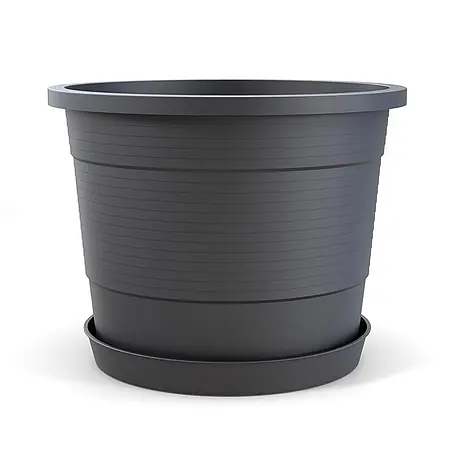 Plastard  Pflanztopf Ø 46 cm mit Untersetzer rund – Anthrazit – Pflanzkübel