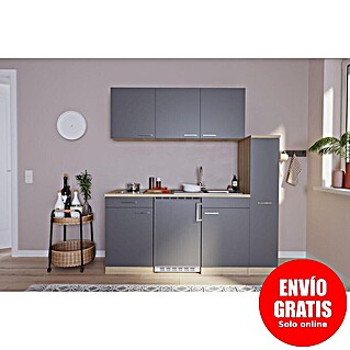 Respekta Cocina compacta Luis (Ancho: 180 cm, Gris, Color del cuerpo: Marrón, Con placa vitrocerámica)