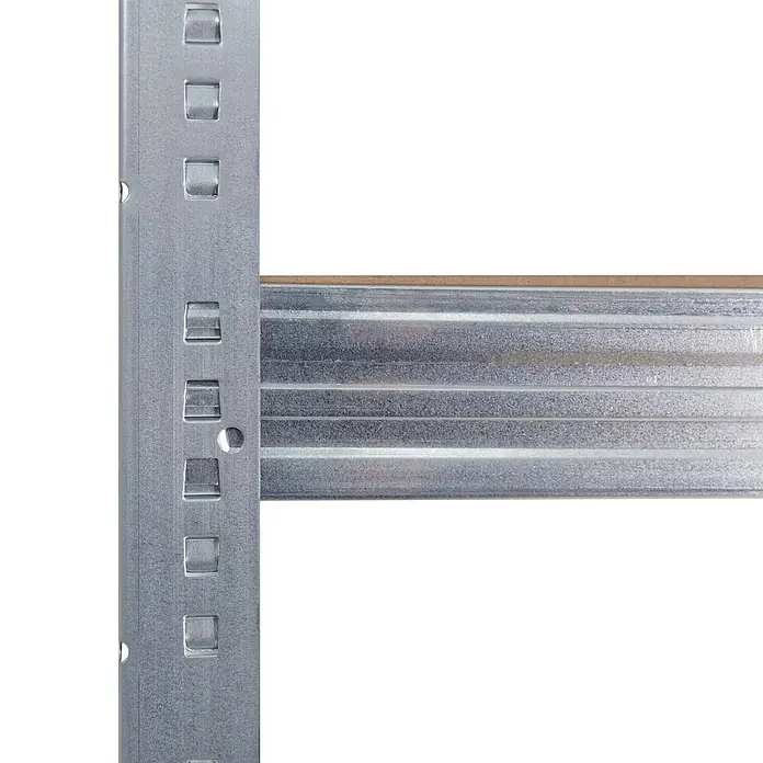 shelfplaza Schwerlastregal PRO - H x B x T: 200 x 75 x 50 cm, Traglast pro Boden: 200 kg, Stecken, verzinkt - Verzinktes Metallregalprofil und -träger mit einer Holzplatte.