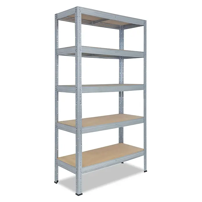 shelfplaza Schwerlastregal PRO - H x B x T: 180 x 120 x 30 cm, Traglast pro Boden: 200 kg, Anzahl Böden: 5 Stk., Stecken, verzinkt - Fünfstufiges graues Metallregal mit hellbraunen Holzablagen, ideal zur Lagerung.