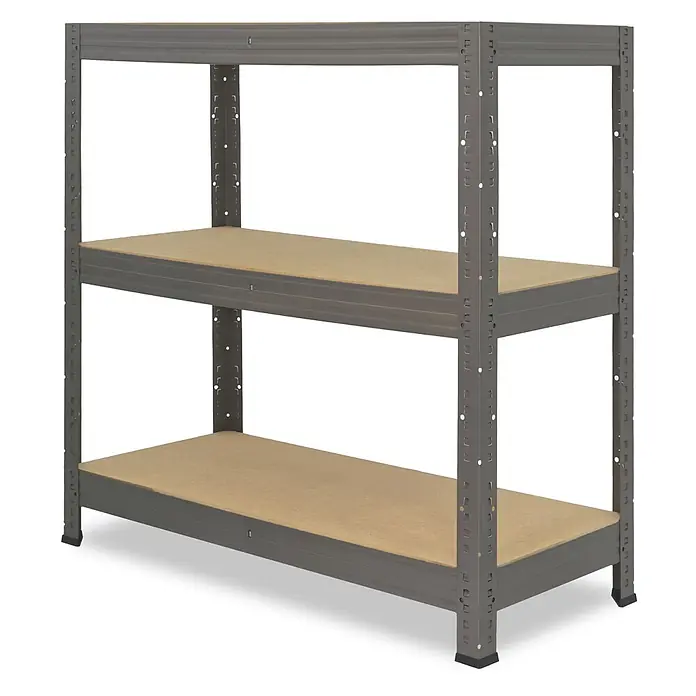shelfplaza Schwerlastregal PRO - H x B x T: 90 x 60 x 50 cm, Traglast pro Boden: 200 kg, Stecken, grau - Graues Metallregal mit zwei Fachböden aus hellem Holz zur Aufbewahrung.