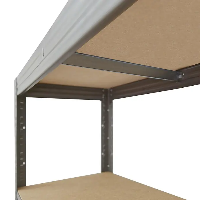 shelfplaza Schwerlastregal PRO - H x B x T: 90 x 60 x 50 cm, Traglast pro Boden: 200 kg, Stecken, grau - Graues Metallregal mit braunen Holzregalböden. Zwei Ebenen sind sichtbar, verstärkt mit Metallstreben.