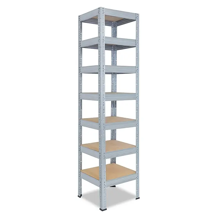 shelfplaza Schwerlastregal PRO - H x B x T: 200 x 50 x 50 cm, Traglast pro Boden: 200 kg, Stecken, verzinkt - Graues Metallregal mit acht Holzbrettern. Ideal zur Organisation von Werkstatt oder Garage.