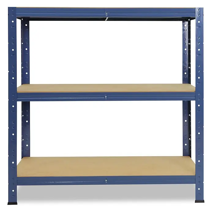 shelfplaza Schwerlastregal HOME - H x B x T: 90 x 50 x 30 cm, Traglast pro Boden: 175 kg, Anzahl Böden: 3 Stk., Stecken, blau - Blaues Metallregal mit drei Holzböden zur Aufbewahrung.