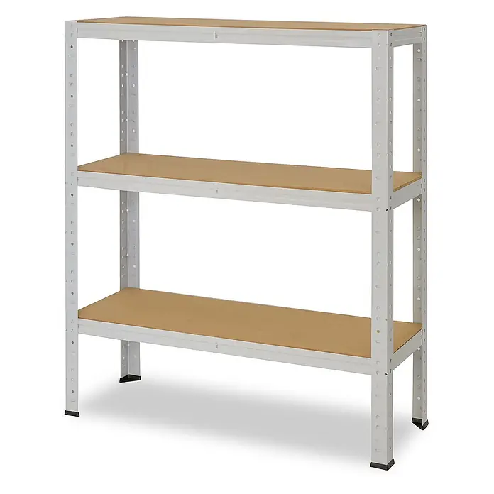 shelfplaza Schwerlastregal OFFICE - H x B x T: 100 x 110 x 60 cm, Traglast pro Boden: 175 kg, Stecken, lichtgrau - Dreistöckiges hellgraues Metallregal mit verstellbaren hellbraunen Holzablagen.