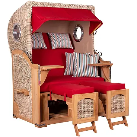 Mr. Deko  Strandstuhl Strandkorb Düne Bullauge Teak PE Shell Dessin 585