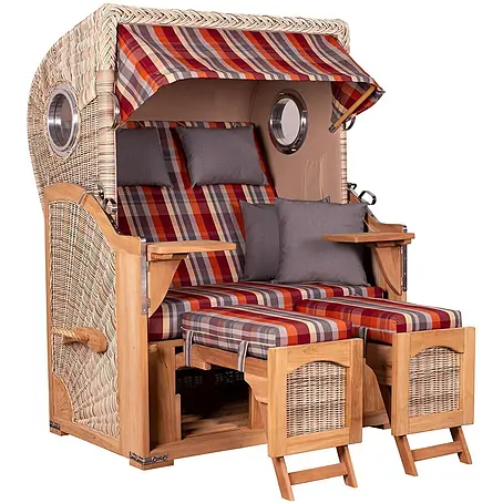 Mr. Deko  Strandstuhl Strandkorb Düne Bullauge Teak PE Shell Dessin 584