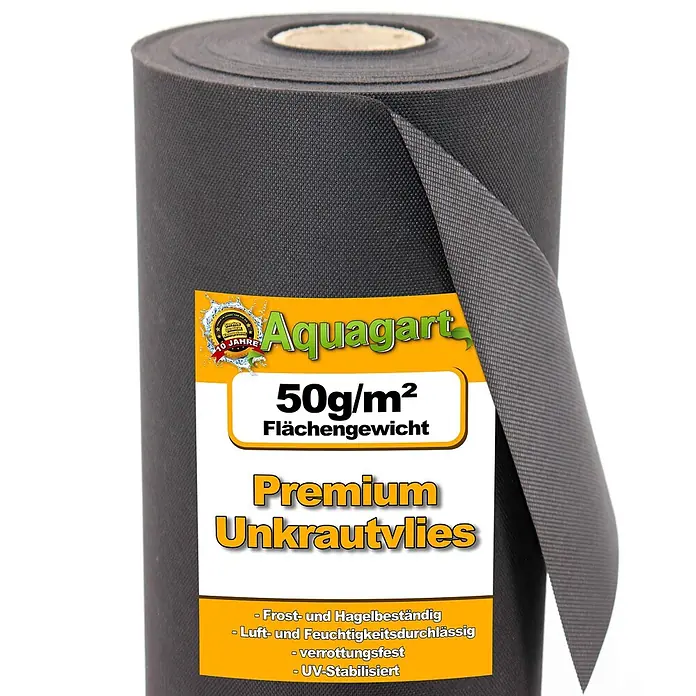 Aquagart Bodenschutzvlies 320m² 50g/m² 1,6m Gartenvlies Unkrautvlies -  - Schwarze Rolle Aquagart Premium Unkrautvlies, 50g/m² Flächengewicht, frost- und UV-beständig.