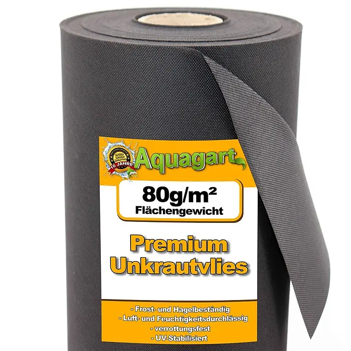 Aquagart Bodenschutzvlies 168m² 80g/m² 1,4m Gartenvlies Unkrautvlies -  - Rolle aus dunklem, 80g/m² Premium Unkrautvlies, frost-, hagel-, fäulnisbeständig, UV-stabilisiert, luft- und feuchtigkeitsdurchlässig.