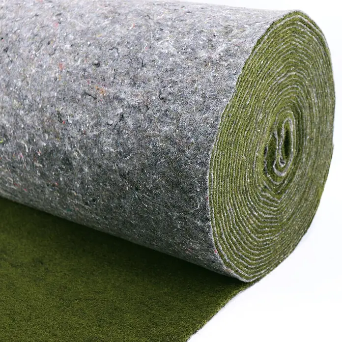 Aquagart Bodenschutzvlies 18m x 0,75m grün Ufermatte Böschungsmatte -  - Gerollte graue Filzunterlage mit grüner Rückseite, teilweise abgerollt.