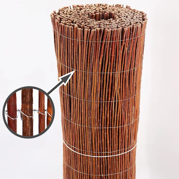 Aquagart Sichtschutzelement 10m x 150 cm Weidenmatte I Sichtschutzmatte - Holz, braun - Aufgerollter Zaun aus natürlichen braunen Weidenzweigen, mit Draht zusammengehalten.