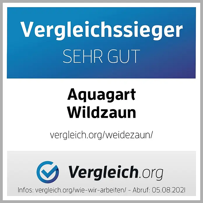 Aquagart Maschendrahtzaun 450m 100 8 15 Wildzaun Forstzaun - 450 x 1 m, grau - Werbegrafik: Aquagart Wildzaun als 'Vergleichssieger SEHR GUT' von vergleich.org ausgezeichnet.