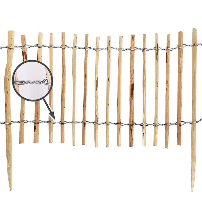 Aquagart Steckzaun-Element 5m 35cm 4 6cm Staketenzaun Rollboarder hoch - B x H: 5 x 0,35 m, braun, Holz - Rustikaler Lattenzaun aus Holz mit verdrehtem Draht.
