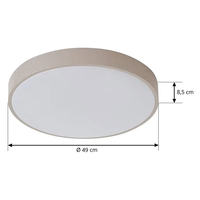 Lindby Deckenleuchte Zylo - creme / amber - Runde beigefarbene Deckenleuchte mit geripptem Rand und weißem Diffusor. Maße: Ø 49 cm x 8,5 cm.