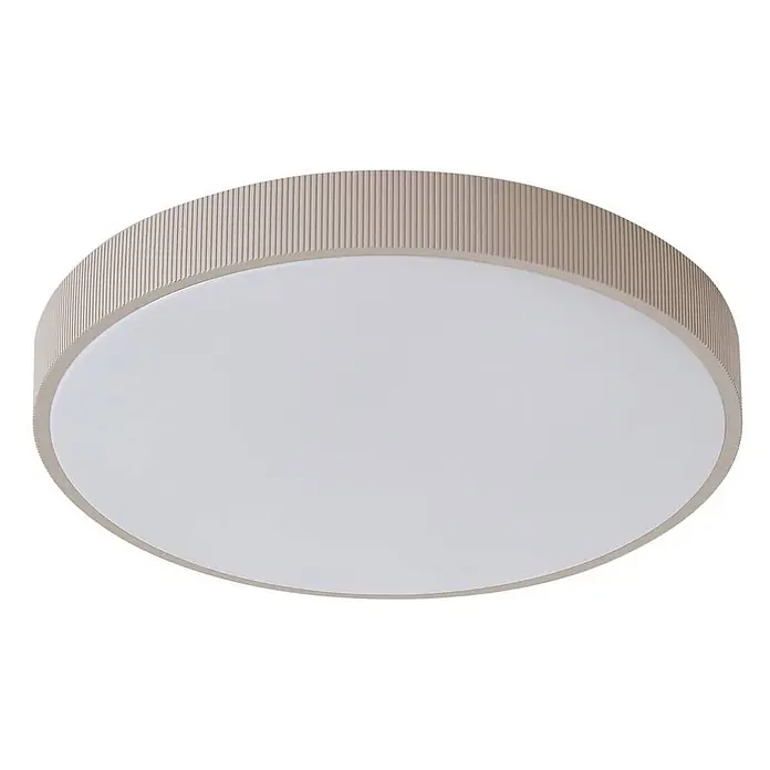 Lindby Deckenleuchte Zylo - creme / amber - Runde Deckenleuchte mit beigem, geriffeltem Rand und weißem Diffusor.