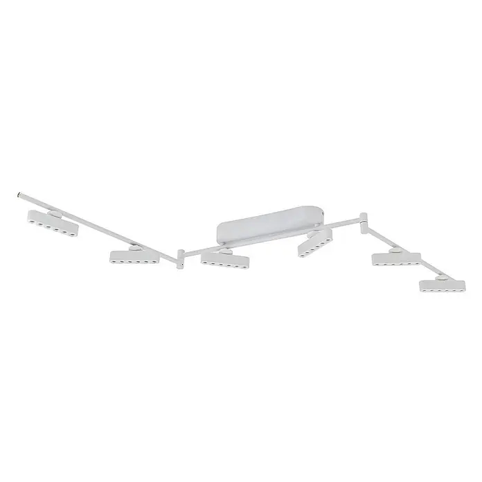 Lindby Deckenstrahler Eldrin - weiß / opal, weiß / opal - Weiße Deckenleuchte mit sechs verstellbaren LED-Spots an Gelenkarmen und rechteckiger Basis.