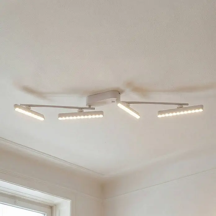 Lindby Deckenstrahler Eldrin - weiß / opal, weiß / opal - Weiße LED-Deckenleuchte mit vier verstellbaren Armen und rechteckigen Lichtpaneelen.