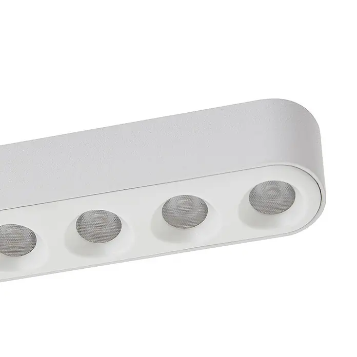 Lindby Deckenstrahler Eldrin - weiß / opal, weiß / opal - Weiße, texturierte, rechteckige LED-Lichtschiene mit vier eingelassenen Strahlern und abgerundeten Enden.