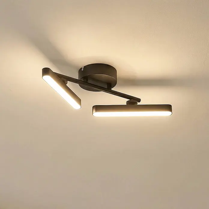 Lindby Deckenstrahler Eldrin - schwarz, schwarz - Schwarze Deckenleuchte mit zwei verstellbaren, linearen LED-Elementen, die warmes Licht an die Decke werfen.